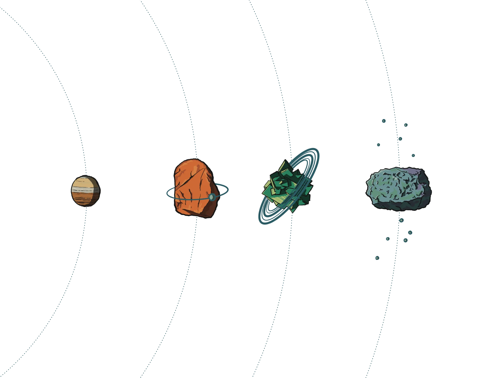 Rocks as planets in orbit.